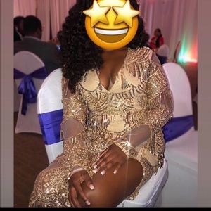 Gold sequin detail evening gown dress